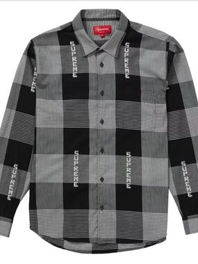 Supreme Black & Gray Plaid Button-Down Shirt with Logo